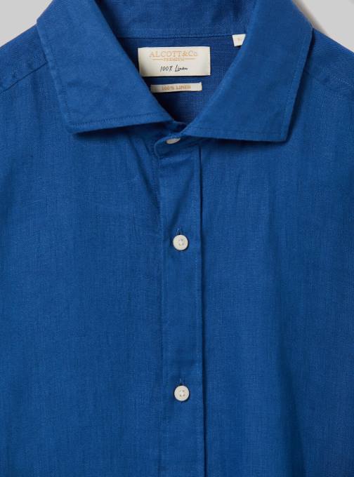 Heren Alcott az3 azuurblauw licht overhemd van puur linnen met lange mouwen kleding PT241013