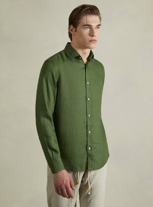 Heren Alcott az3 azuurblauw licht overhemd van puur linnen met lange mouwen kleding PT24762