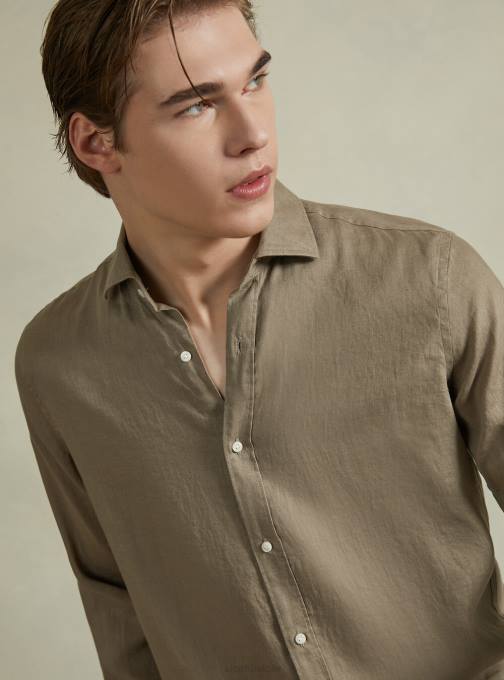 Heren Alcott az3 azuurblauw licht overhemd van puur linnen met lange mouwen kleding PT24827