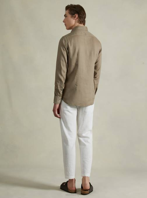 Heren Alcott az3 azuurblauw licht overhemd van puur linnen met lange mouwen kleding PT24827