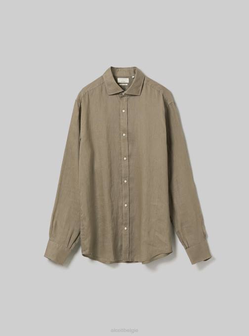 Heren Alcott az3 azuurblauw licht overhemd van puur linnen met lange mouwen kleding PT24827