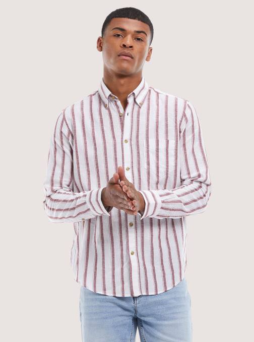 Heren Alcott blauwe marine gestreept overhemd van linnenmix kleding PT24714