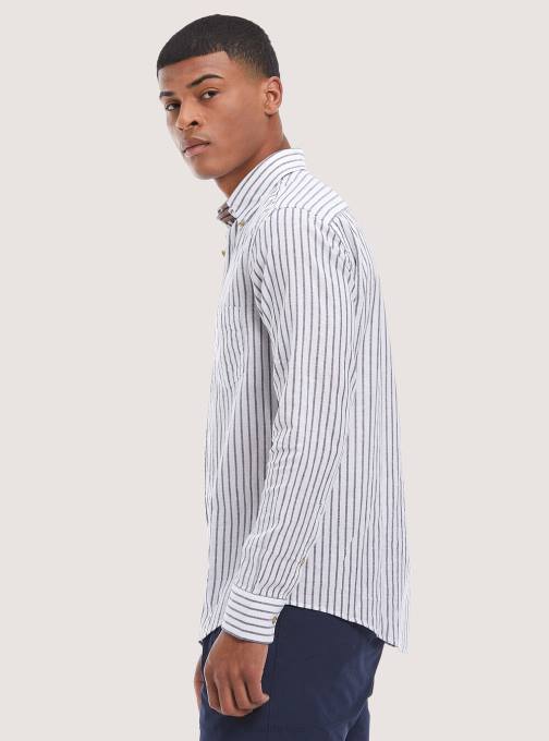 Heren Alcott blauwe marine gestreept overhemd van linnenmix kleding PT24832