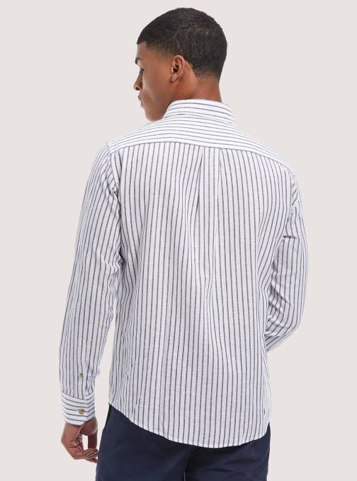 Heren Alcott blauwe marine gestreept overhemd van linnenmix kleding PT24832