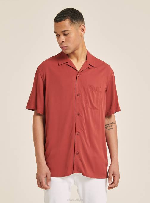 Heren Alcott c322 bordeaux Shirt met korte mouwen en bowlingkraag kleding PT24973
