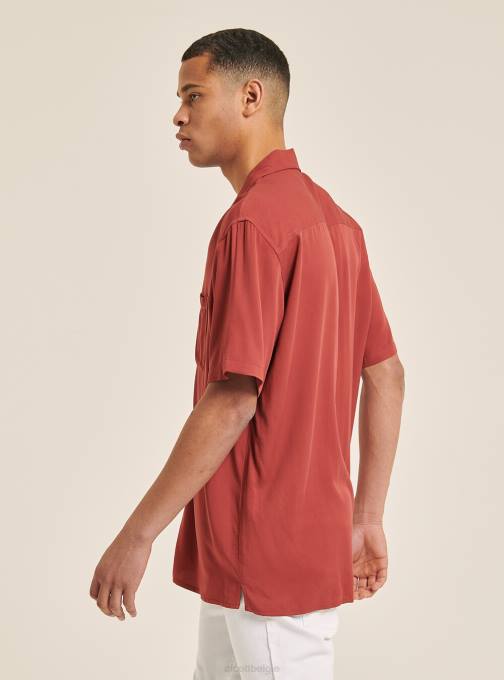 Heren Alcott c322 bordeaux Shirt met korte mouwen en bowlingkraag kleding PT24973