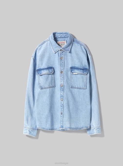 Heren Alcott d006 azuurblauw camicia in oversized denim met tasconi kleding PT24672