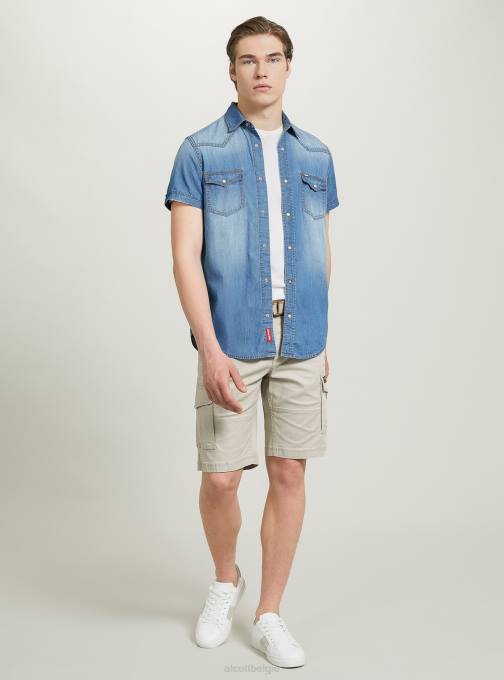 Heren Alcott d006 azuurblauw spijkerblouse met korte mouwen kleding PT24700