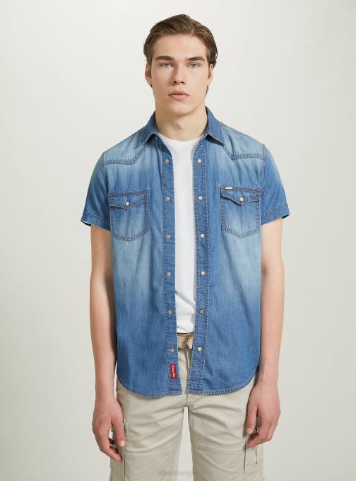 Heren Alcott d006 azuurblauw spijkerblouse met korte mouwen kleding PT24700