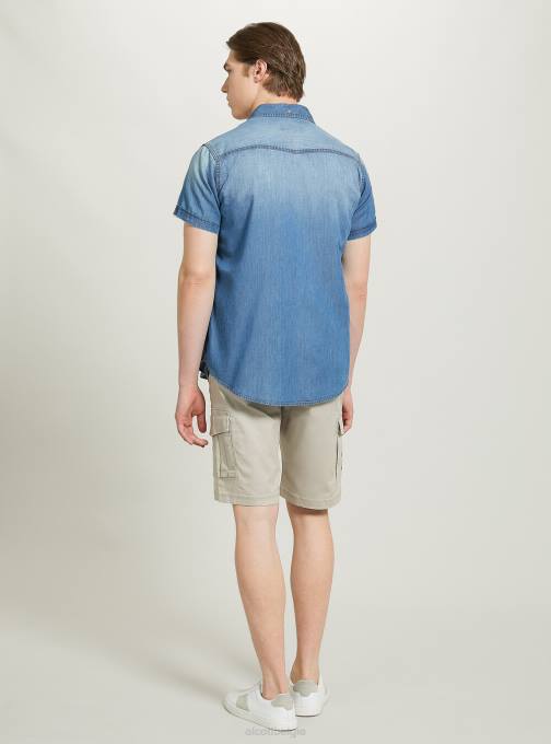 Heren Alcott d006 azuurblauw spijkerblouse met korte mouwen kleding PT24700