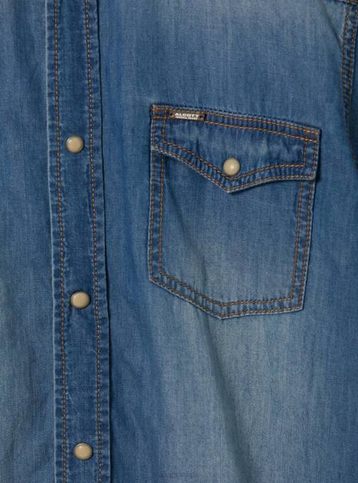 Heren Alcott d006 azuurblauw spijkerblouse met korte mouwen kleding PT24700