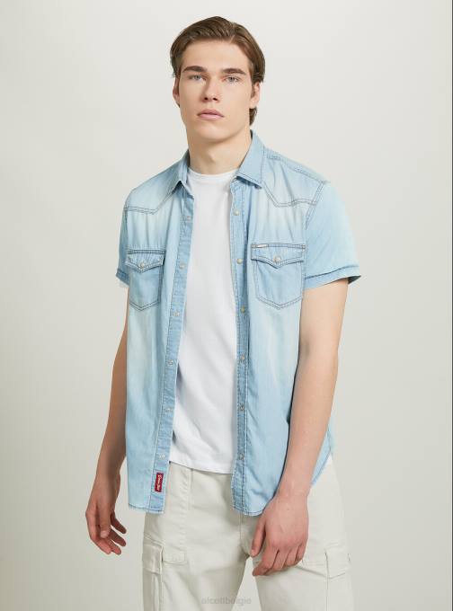 Heren Alcott d006 azuurblauw spijkerblouse met korte mouwen kleding PT24842