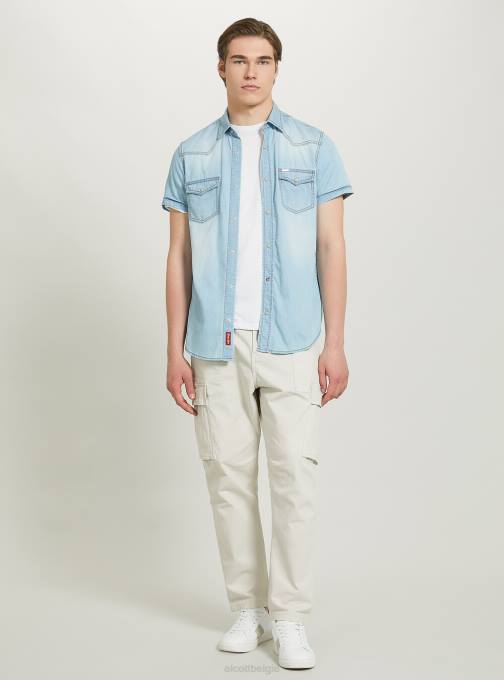 Heren Alcott d006 azuurblauw spijkerblouse met korte mouwen kleding PT24842