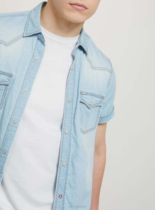 Heren Alcott d006 azuurblauw spijkerblouse met korte mouwen kleding PT24842