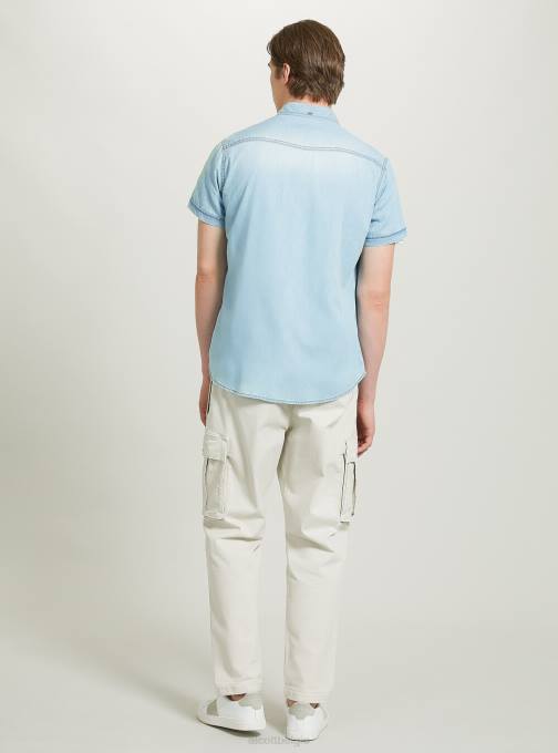 Heren Alcott d006 azuurblauw spijkerblouse met korte mouwen kleding PT24842