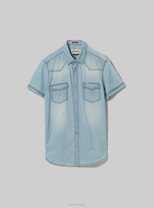 Heren Alcott d006 azuurblauw spijkerblouse met korte mouwen kleding PT24842