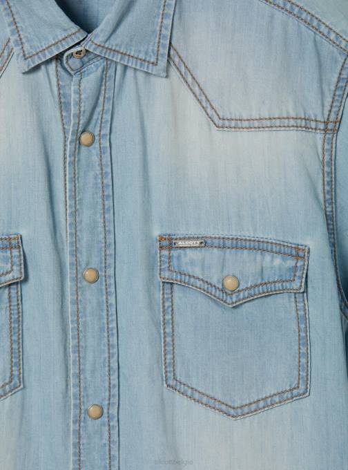 Heren Alcott d006 azuurblauw spijkerblouse met korte mouwen kleding PT24842