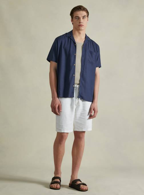 Heren Alcott kaki overhemd van linnenmix met bowlingkraag kleding PT24993