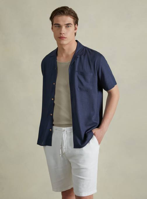 Heren Alcott kaki overhemd van linnenmix met bowlingkraag kleding PT24993