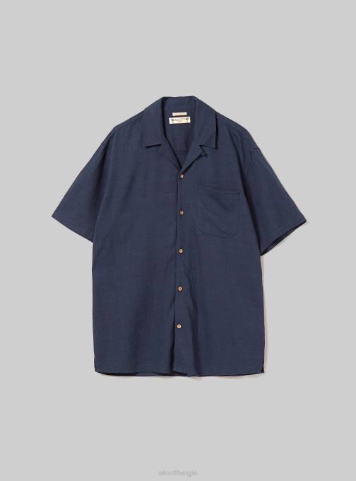 Heren Alcott kaki overhemd van linnenmix met bowlingkraag kleding PT24993