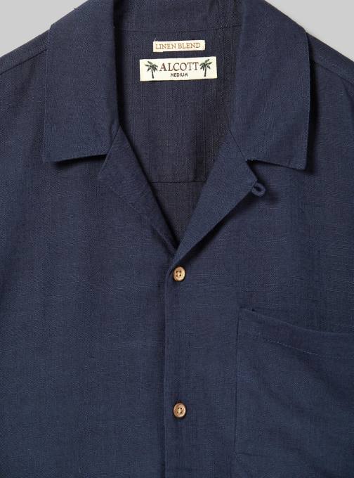 Heren Alcott kaki overhemd van linnenmix met bowlingkraag kleding PT24993