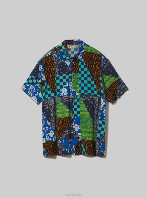 Heren Alcott na1 marine donker overhemd met all-over print kleding PT241084
