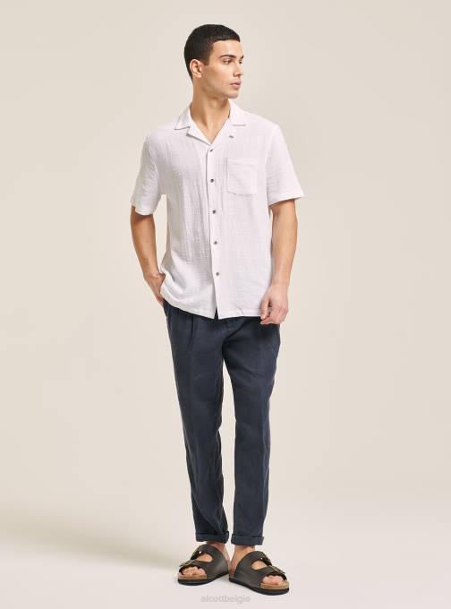 Heren Alcott wh1 gebroken wit camicia collo bowlen in misto con taschino kleding PT241090