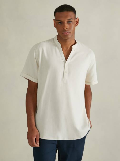 Heren Alcott wh3 wit overhemd van linnenmix met Koreaanse kraag kleding PT241141