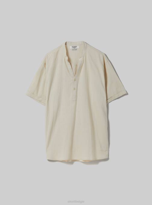 Heren Alcott wh3 wit overhemd van linnenmix met Koreaanse kraag kleding PT241141