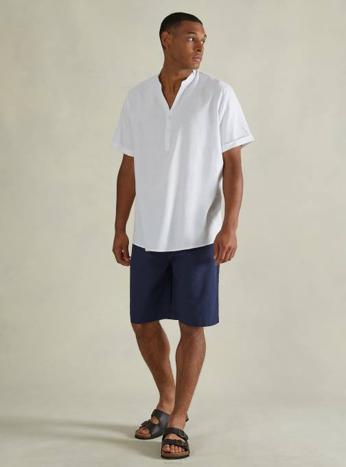 Heren Alcott wh3 wit overhemd van linnenmix met Koreaanse kraag kleding PT24703