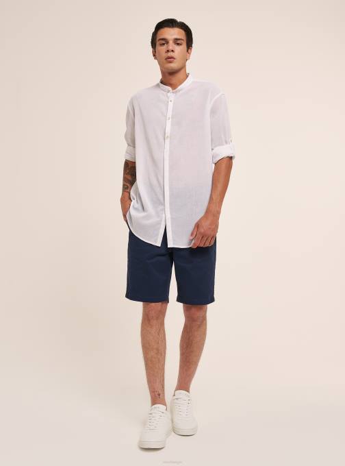 Heren Alcott wit Katoenen overhemd met lange mouwen en Koreaanse kraag kleding PT24604