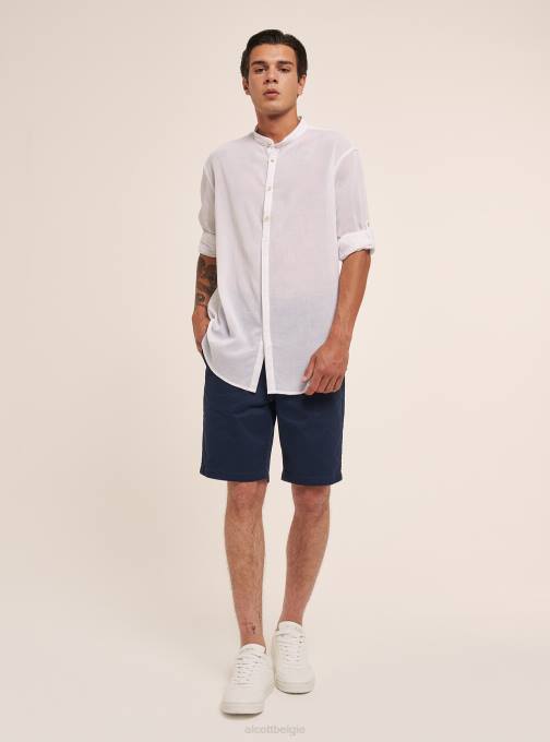 Heren Alcott wit Katoenen overhemd met lange mouwen en Koreaanse kraag kleding PT24604