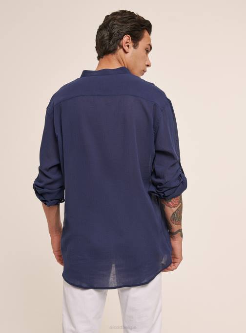 Heren Alcott wit Katoenen overhemd met lange mouwen en Koreaanse kraag kleding PT24750