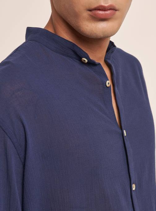 Heren Alcott wit Katoenen overhemd met lange mouwen en Koreaanse kraag kleding PT24750