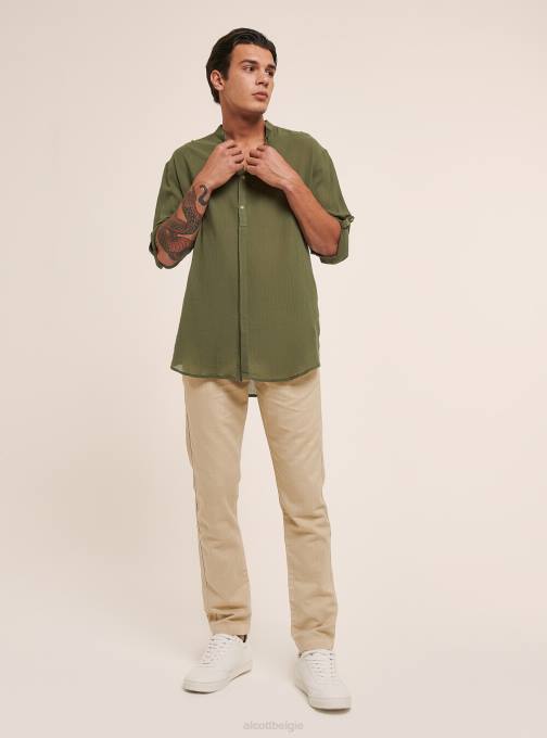 Heren Alcott wit Katoenen overhemd met lange mouwen en Koreaanse kraag kleding PT24927