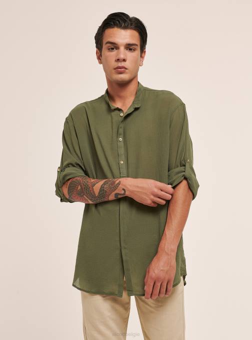 Heren Alcott wit Katoenen overhemd met lange mouwen en Koreaanse kraag kleding PT24927