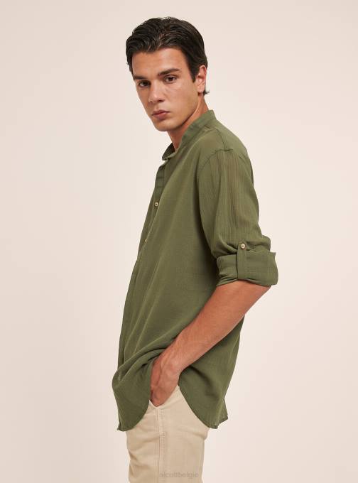 Heren Alcott wit Katoenen overhemd met lange mouwen en Koreaanse kraag kleding PT24927