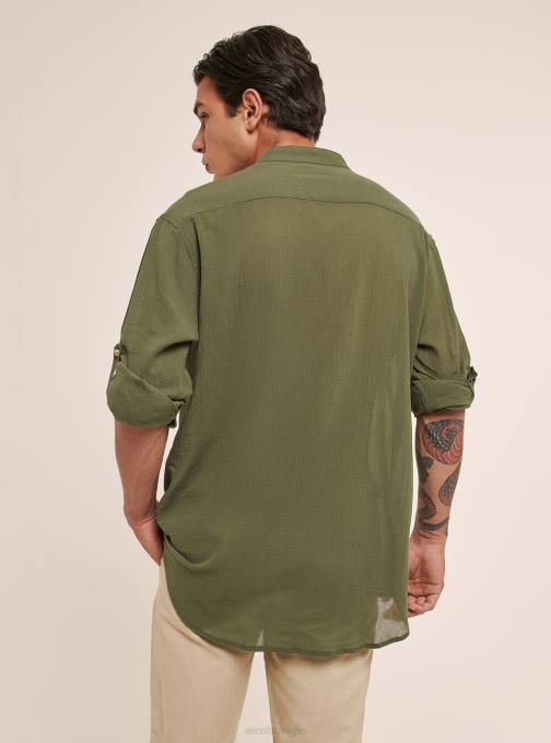 Heren Alcott wit Katoenen overhemd met lange mouwen en Koreaanse kraag kleding PT24927