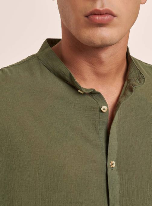 Heren Alcott wit Katoenen overhemd met lange mouwen en Koreaanse kraag kleding PT24927