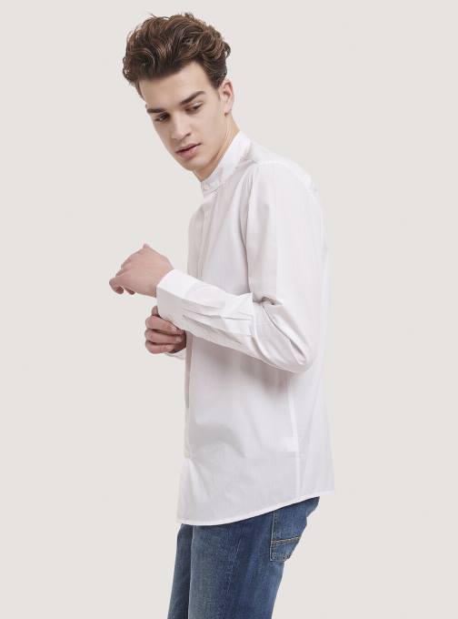 Heren Alcott wit camicia a maniche lunghe con collo coreano kleding PT241019