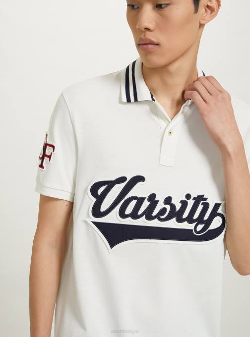 Heren Alcott c0020 gebroken wit katoenen poloshirt met varsity-patch kleding PT241039