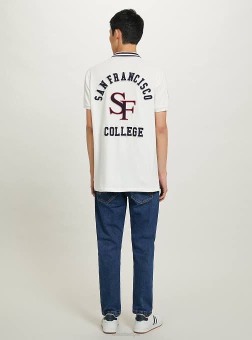 Heren Alcott c0020 gebroken wit katoenen poloshirt met varsity-patch kleding PT241039