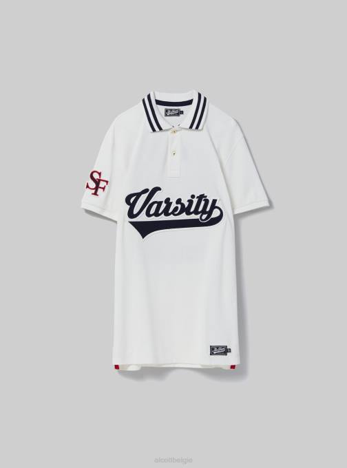 Heren Alcott c0020 gebroken wit katoenen poloshirt met varsity-patch kleding PT241039