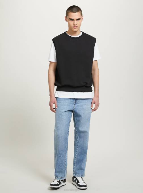 Heren Alcott bk1 zwart Felpa gilet, boxy-fit kleding PT24644