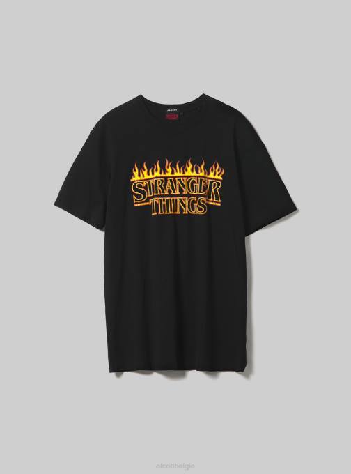 Heren Alcott bk1 zwart vreemdere dingen t-shirt kleding PT24766