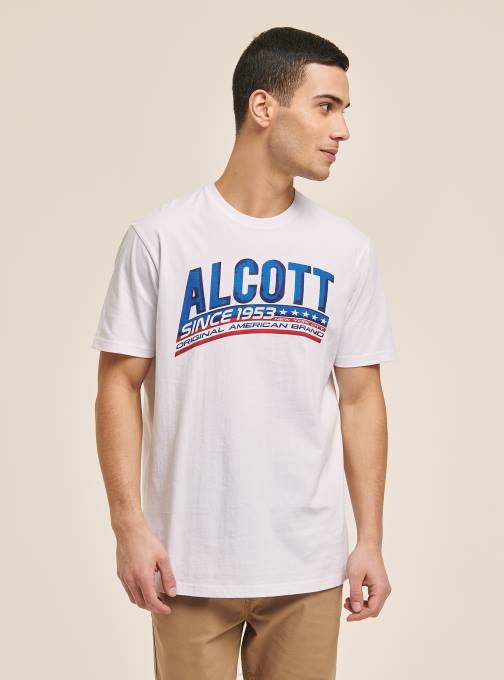 Heren Alcott blauw T-shirt met logoprint kleding PT24609