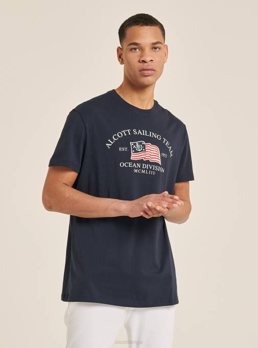 Heren Alcott blauw katoenen t-shirt met print kleding PT24940