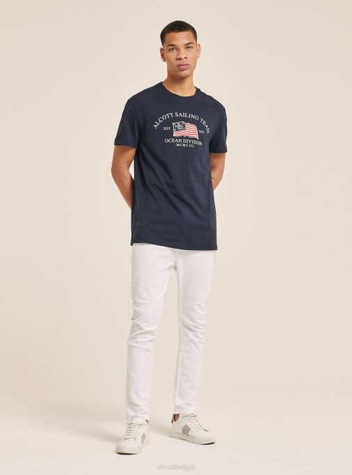 Heren Alcott blauw katoenen t-shirt met print kleding PT24940