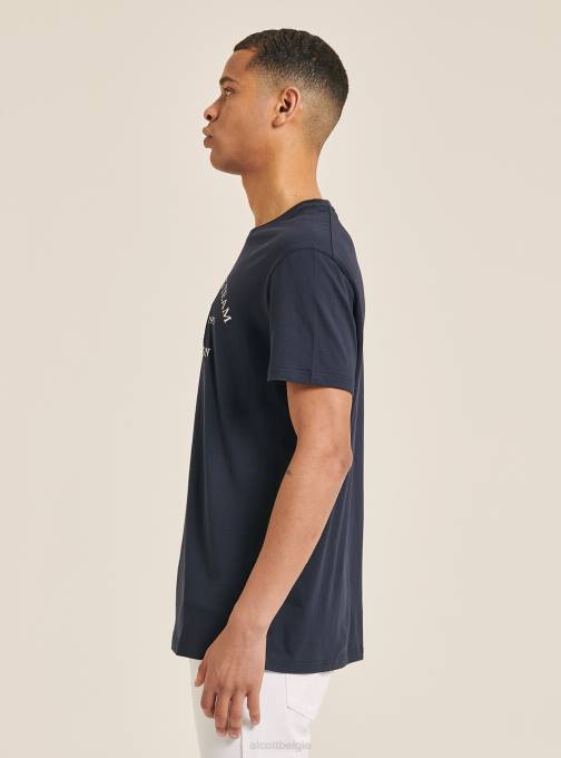 Heren Alcott blauw katoenen t-shirt met print kleding PT24940