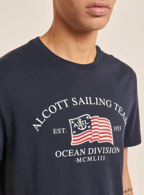 Heren Alcott blauw katoenen t-shirt met print kleding PT24940